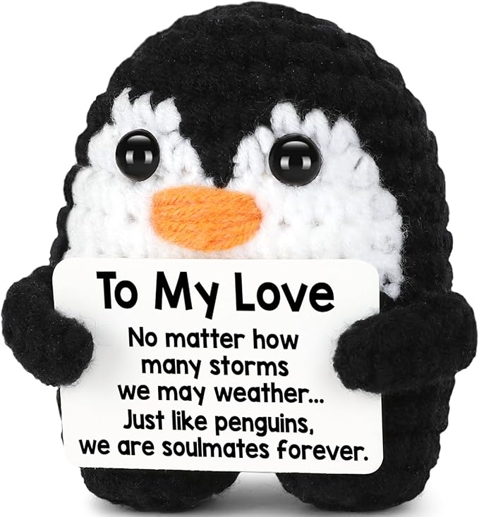 Gifts for Him Her Boyfriend Girlfriend, To My Love Handmade Crochet Penguin Present, Wedding Anniversary Birthday Gift for Women Men, Romantic Christmas I Love You Gift for Couples Wife Husband