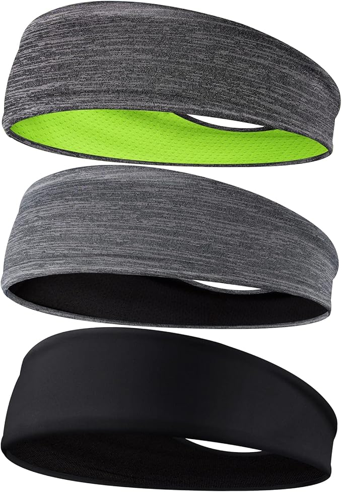 Men's Headbands, 3-Pack Head Band for Men, Sport Sweatbands for Running Fitness Yoga Cycling, Sweat Wicking Non Slip