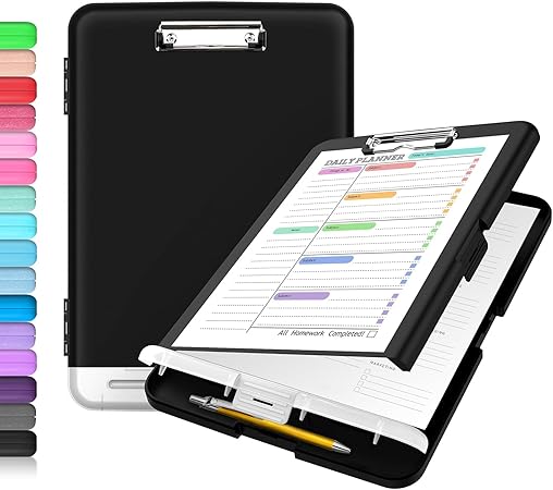 Clipboard with Storage, High Capacity Nursing Clip Board 8.5 x 11 with Pen Holder & Low Profile Clip, Plastic Clipboards Case Box, Teacher Must Haves School Office Supplies,Letter Size/ A4