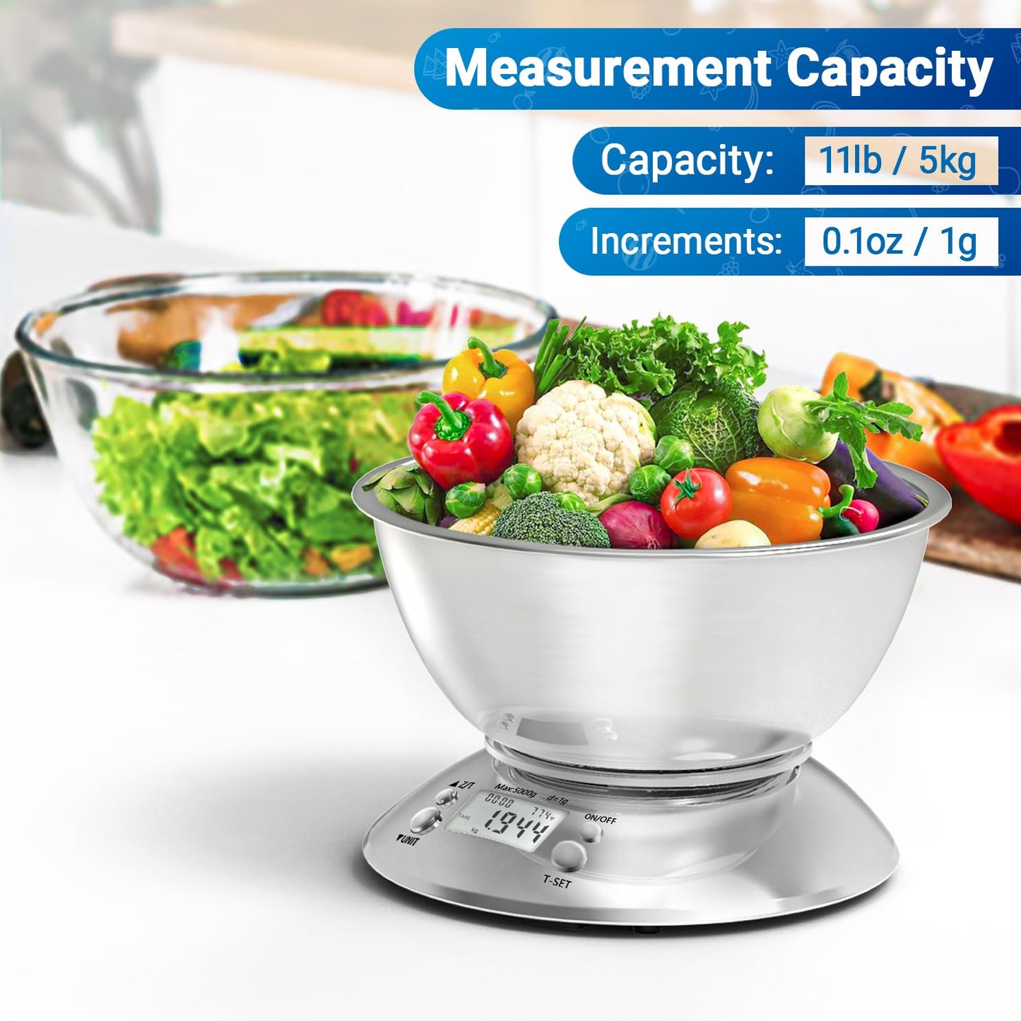 Digital Kitchen Scales Stainless Steel Weight and Grams Professional Stainless Steel Kitchen Scales with Bowl for Slimming and Baking