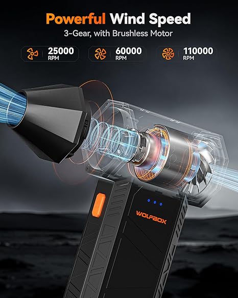 Compressed Air Duster-110000RPM Super Power Electric Air Duster, 3-Gear Adjustable Mini Blower with Fast Charging, Dust Blower for Computer, Keyboard, House, Outdoor and Car