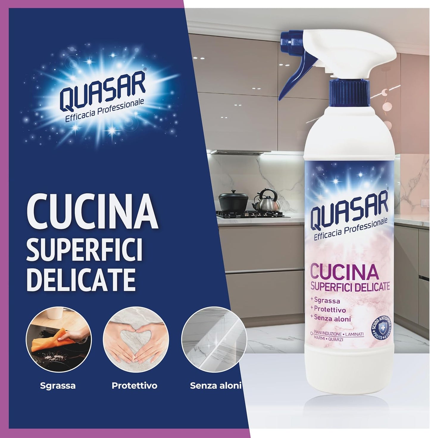 Kitchen Delicate Surfaces, Induction Plates, Laminates, Marbles, Quartz – Degrease, Protective, Streak-free – 680 ml
