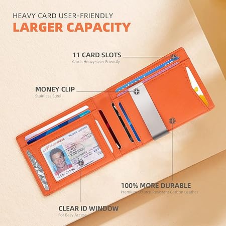 Slim Wallets for Men - Leather Money Clip Mens Wallet - RFID Blocking Front Pocket Bifold Wallet - Thin Credit Card Holder with Gift Box