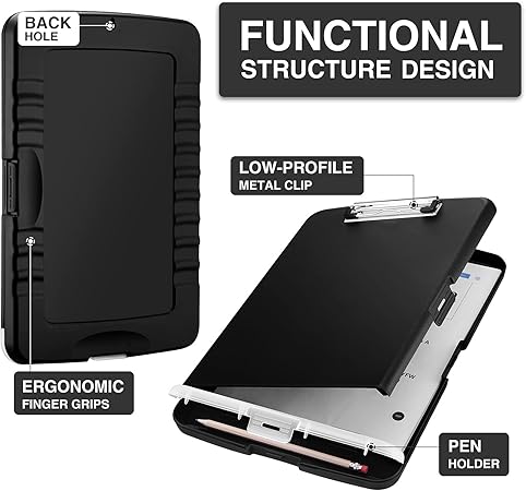 Clipboard with Storage, High Capacity Nursing Clip Board 8.5 x 11 with Pen Holder & Low Profile Clip, Plastic Clipboards Case Box, Teacher Must Haves School Office Supplies,Letter Size/ A4