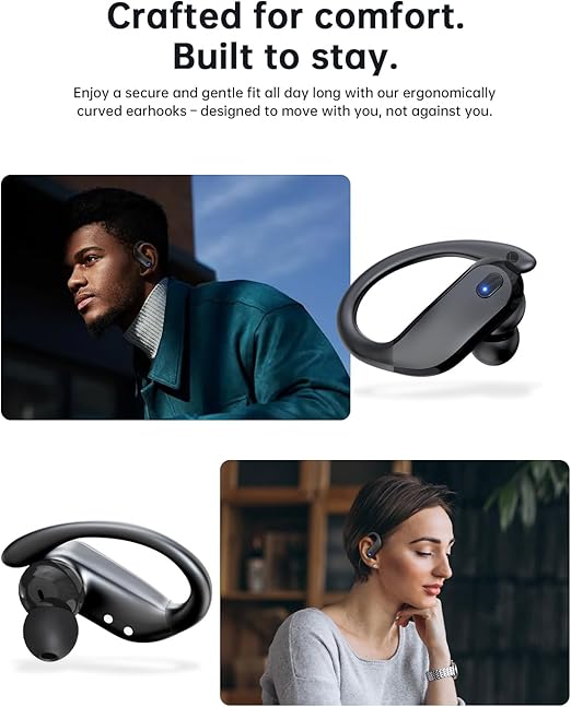 Wireless Earbuds Bluetooth 5.3 Headphones Sport,IPX7 Waterproof Sports Earphones with Earhooks,48H Playtime,Lightweight 7.8g,Fast Charging Case,Noise Cancelling Mic for Running Gym Workout-Black
