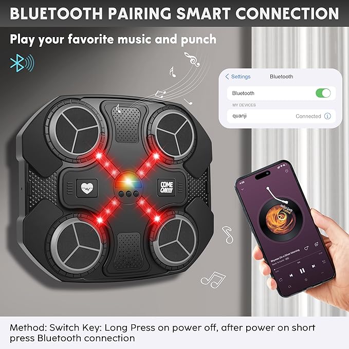 Music Boxing Machine Sport Toys for Kids,Wall Mounted Bluetooth Smart Punching Target,Training Pad Toy with Boxing Glove,Ideas Toys for Boys Girls Kids 3 4 5 6 7 8 9 10 11 12+ Years Old (Black)