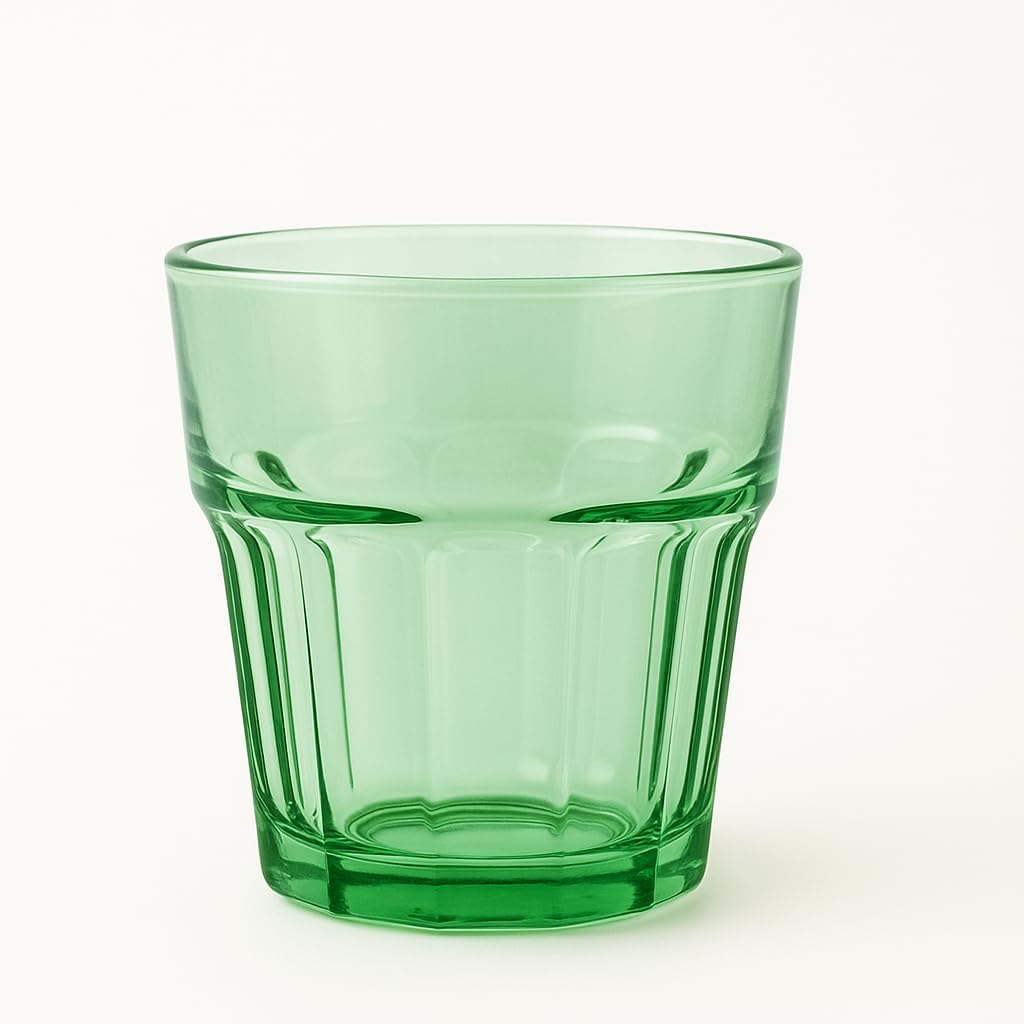 Set of 6 Coloured Glass Tumbler Glasses 360 ml and 300 ml High Quality, Modern Style, Durable and Stackable Water Glasses, Cocktails, Aperitifs, Drinks, Summer, Camping (Set Catalina)