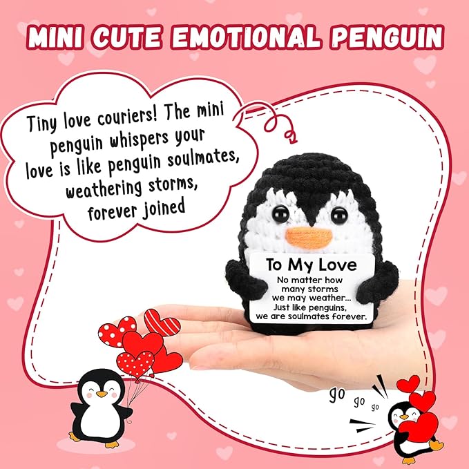 Gifts for Him Her Boyfriend Girlfriend, To My Love Handmade Crochet Penguin Present, Wedding Anniversary Birthday Gift for Women Men, Romantic Christmas I Love You Gift for Couples Wife Husband