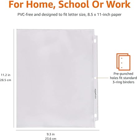 Basics Sheet Protectors for 3 Ring Binder, Heavyweight, Polypropylene, 8.5 x 11 Inch, 200-Pack, Clear