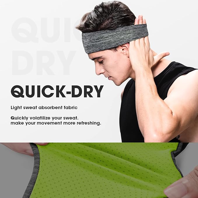 Men's Headbands, 3-Pack Head Band for Men, Sport Sweatbands for Running Fitness Yoga Cycling, Sweat Wicking Non Slip