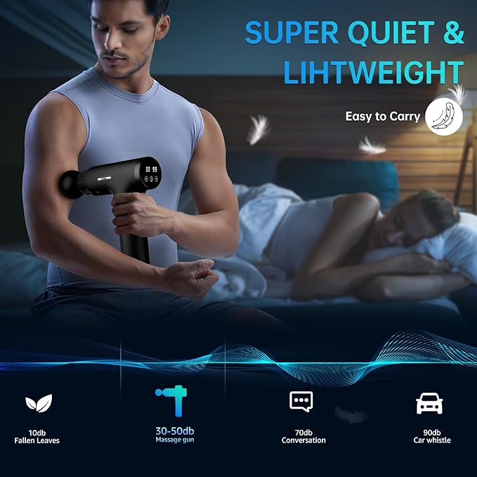 Massage Gun, Massage Gun Deep Tissue, Handheld Back Massager for Athletes, Percussion Muscle Massager with 6 Attachments & 30 Speed, Father's Day, Black