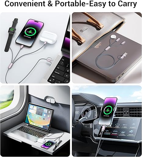Travel Essentials,3 in 2 USB C Cable for Apple Watch Charger/iPhone 16 Charger/Lightning,Multi Charging Cable Cord,Vacation Camping Essentials,Portable Designed for iWatch &iPhone 16-12-4FT