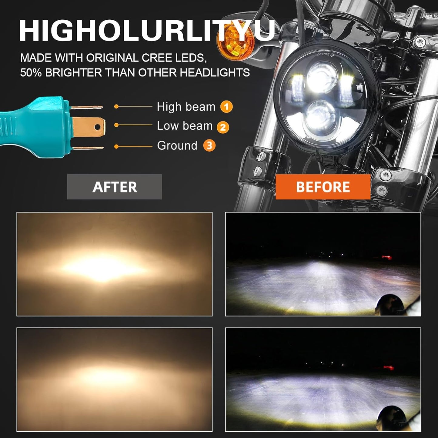 5 3/4" 5.75 Inch LED Headlight Motorcycle DRL White Horns with 5.75 Inch Housing Bucket for Sportster Softail Dyna Shadow Road Star