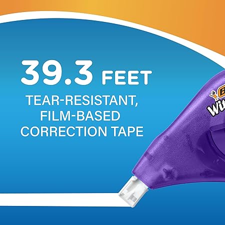 Correct Tear-Resistant Correction Tape with 39.3 ft of Tape, 10-Count Pack in White