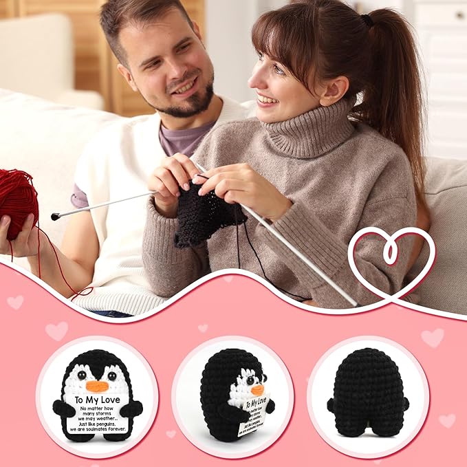 Gifts for Him Her Boyfriend Girlfriend, To My Love Handmade Crochet Penguin Present, Wedding Anniversary Birthday Gift for Women Men, Romantic Christmas I Love You Gift for Couples Wife Husband