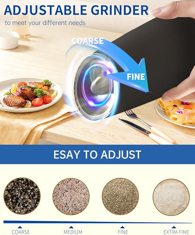 Gravity Electric Salt and Pepper Grinder Set Automatic Salt and Pepper Grinder Set with LED Light, Battery Operated, Adjustable Coarseness, Large Capacity, for Home Kitchen BBQ