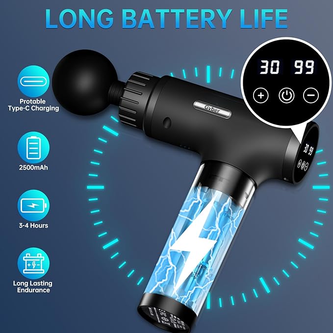 Massage Gun, Massage Gun Deep Tissue, Handheld Back Massager for Athletes, Percussion Muscle Massager with 6 Attachments & 30 Speed, Father's Day, Black