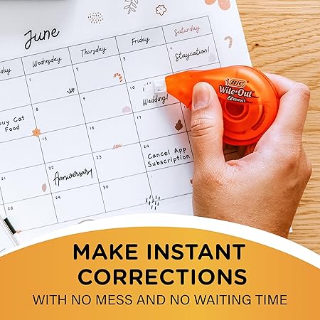 Correct Tear-Resistant Correction Tape with 39.3 ft of Tape, 10-Count Pack in White