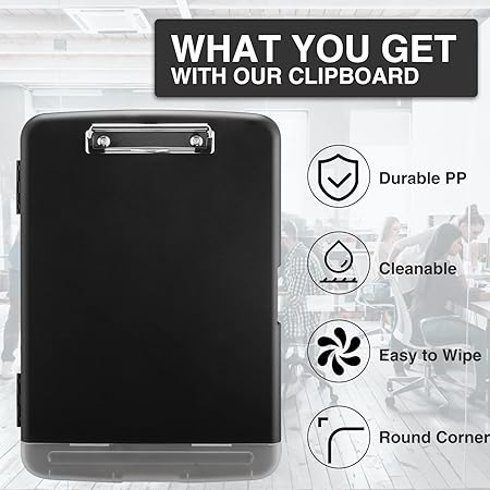 Clipboard with Storage, High Capacity Nursing Clip Board 8.5 x 11 with Pen Holder & Low Profile Clip, Plastic Clipboards Case Box, Teacher Must Haves School Office Supplies,Letter Size/ A4