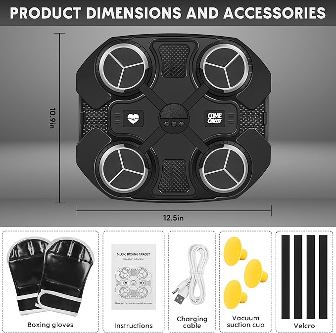 Music Boxing Machine Sport Toys for Kids,Wall Mounted Bluetooth Smart Punching Target,Training Pad Toy with Boxing Glove,Ideas Toys for Boys Girls Kids 3 4 5 6 7 8 9 10 11 12+ Years Old (Black)