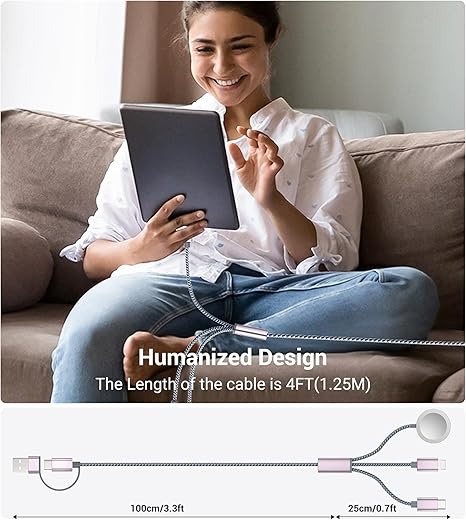Travel Essentials,3 in 2 USB C Cable for Apple Watch Charger/iPhone 16 Charger/Lightning,Multi Charging Cable Cord,Vacation Camping Essentials,Portable Designed for iWatch &iPhone 16-12-4FT