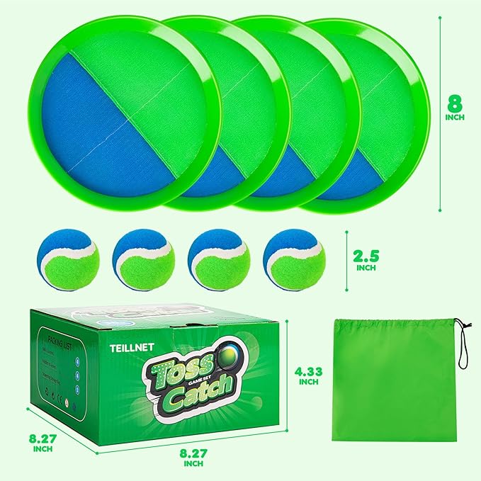 Toss and Catch Ball Set for Toddlers Kids Adults - 4 Pack - Beach Toys Pool Toys Outdoor Yard Games for Family- Sturdy & Water-Resistant - Classic Gift for Boys Girls 3 4 5 6 7 8 9 10 11 12+ Years Old