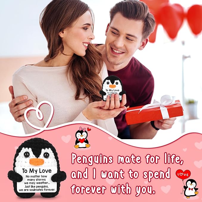 Gifts for Him Her Boyfriend Girlfriend, To My Love Handmade Crochet Penguin Present, Wedding Anniversary Birthday Gift for Women Men, Romantic Christmas I Love You Gift for Couples Wife Husband