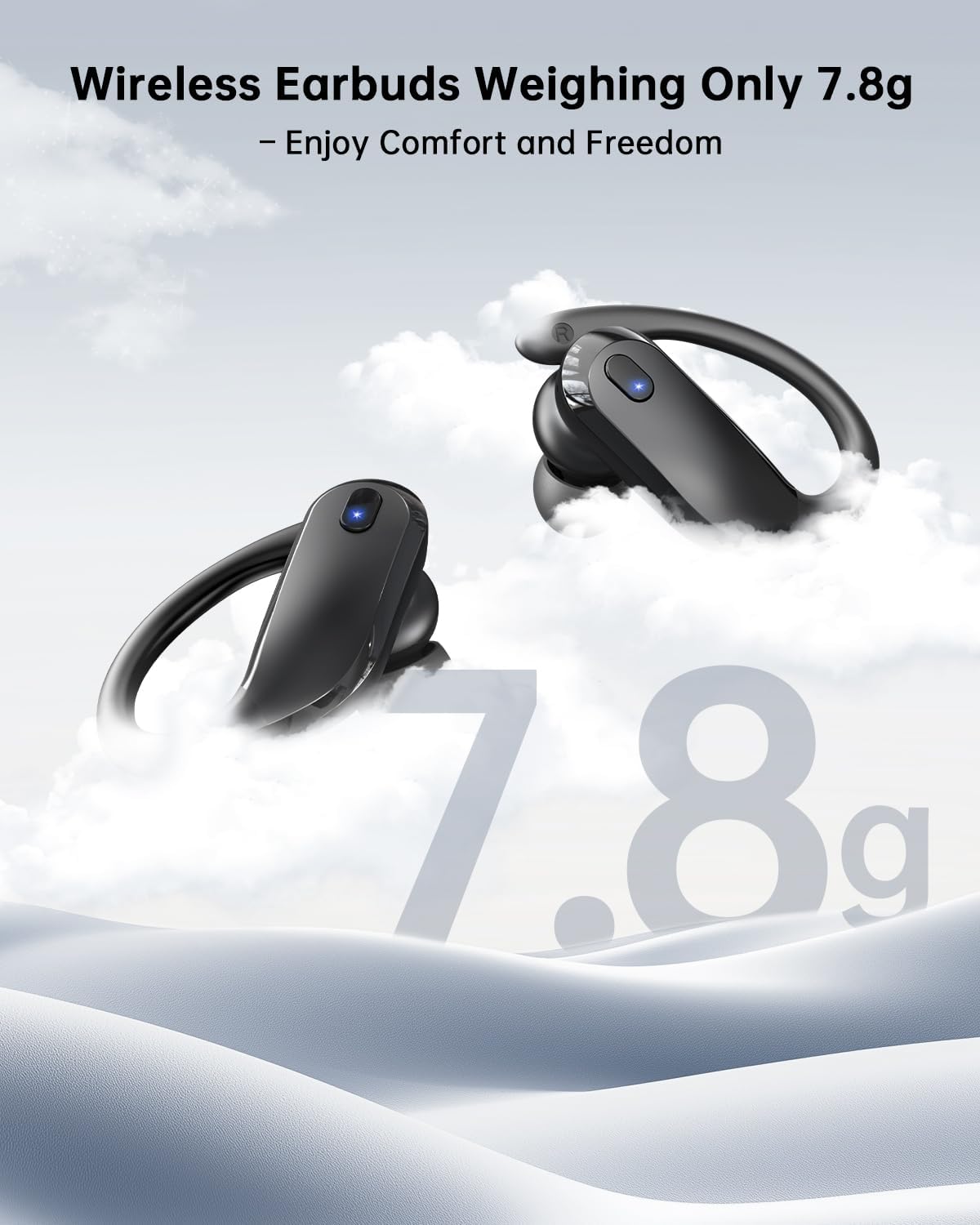 Wireless Earbuds Bluetooth 5.3 Headphones Sport,IPX7 Waterproof Sports Earphones with Earhooks,48H Playtime,Lightweight 7.8g,Fast Charging Case,Noise Cancelling Mic for Running Gym Workout-Black