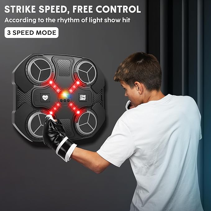 Music Boxing Machine Sport Toys for Kids,Wall Mounted Bluetooth Smart Punching Target,Training Pad Toy with Boxing Glove,Ideas Toys for Boys Girls Kids 3 4 5 6 7 8 9 10 11 12+ Years Old (Black)