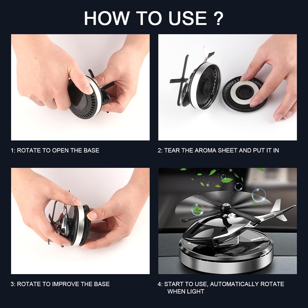 Helicopter Car Air Freshener Solar Powered Perfume Diffuser with 6PCS Cologne Fragrance Tablets Interior Decorative Accessories Smart Deodorizer For Men