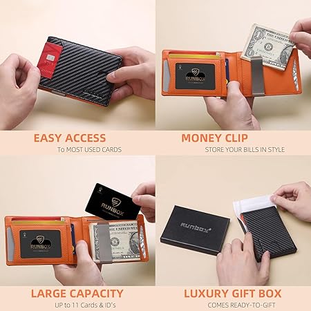 Slim Wallets for Men - Leather Money Clip Mens Wallet - RFID Blocking Front Pocket Bifold Wallet - Thin Credit Card Holder with Gift Box
