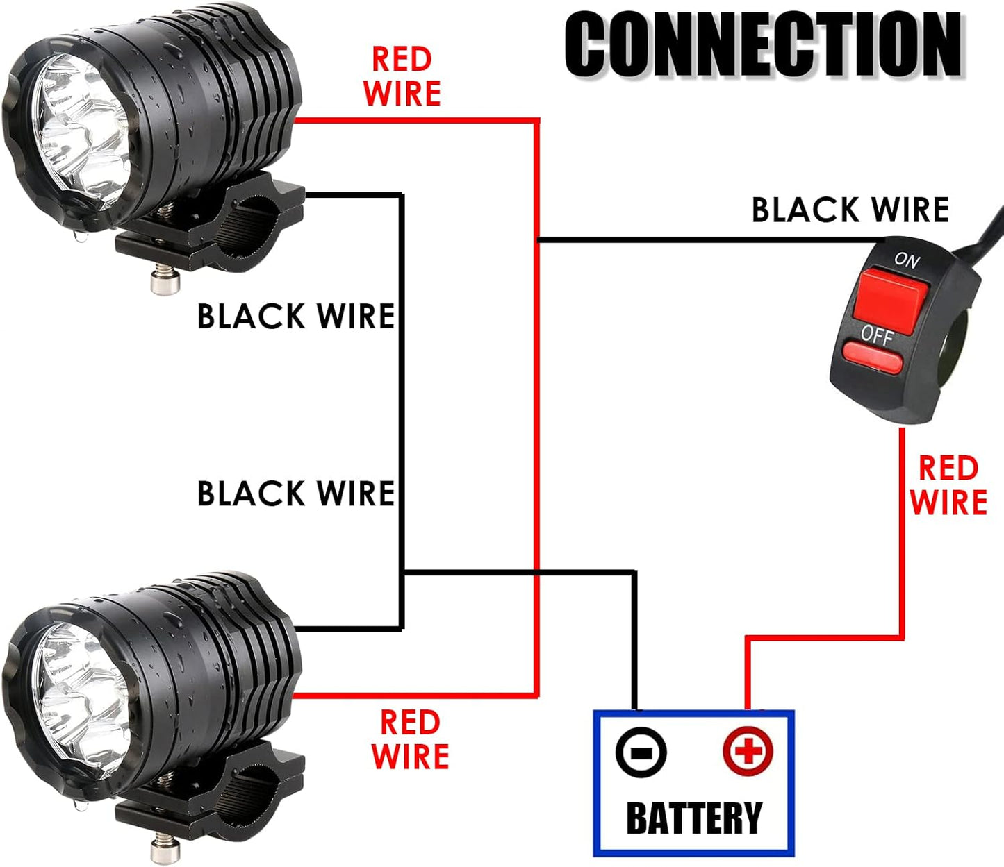 Motorcycle Driving Lights 12-60V 40W 3600LM LED Fog Lights for ATV UTV Bike Car Truck Boat Forklift Waterproof LED Spotlights with 6 Light Beads High Low Strobe Beam Switch Universal (Black 2)