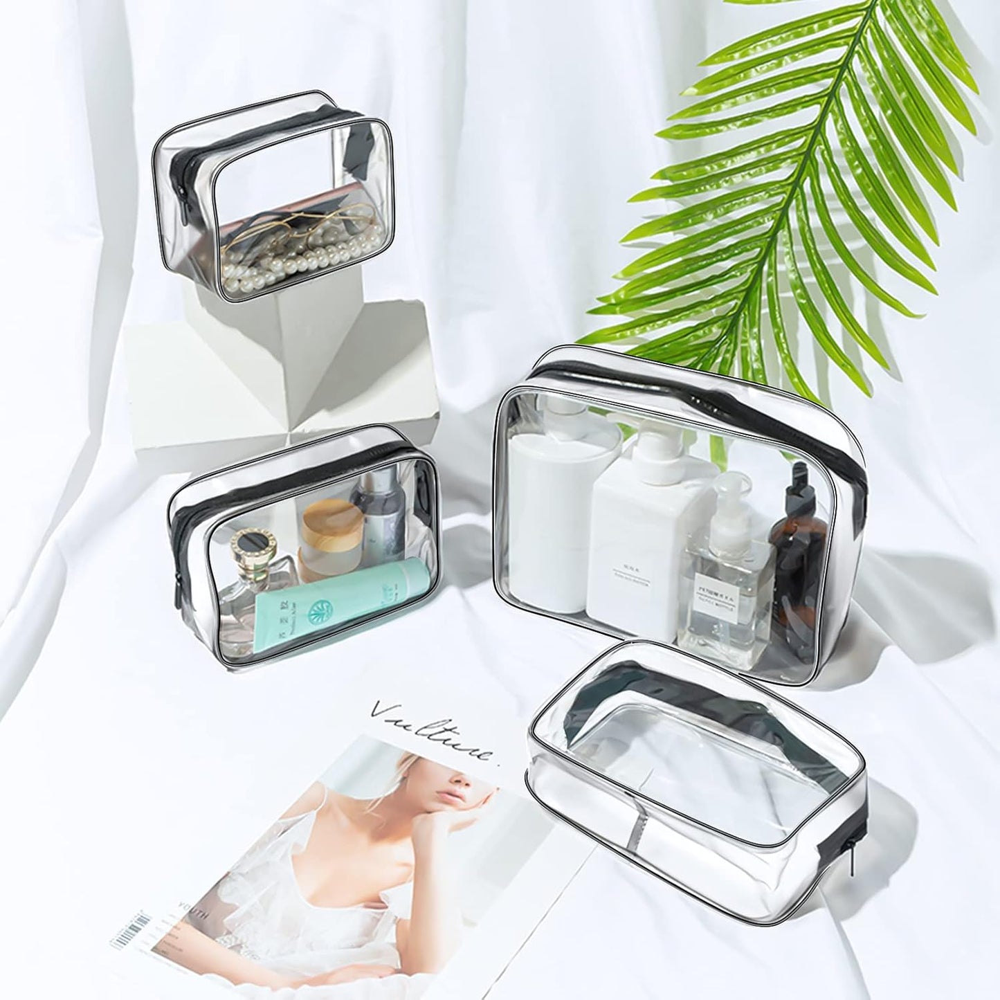 Transparent Beauty Case, Transparent Toiletry Bags, Waterproof Travel Bags, Transparent Cosmetic Bag, Transparent Cosmetic, Travel Beauty Case, #2 Black 4pcs, s+m+l+xl