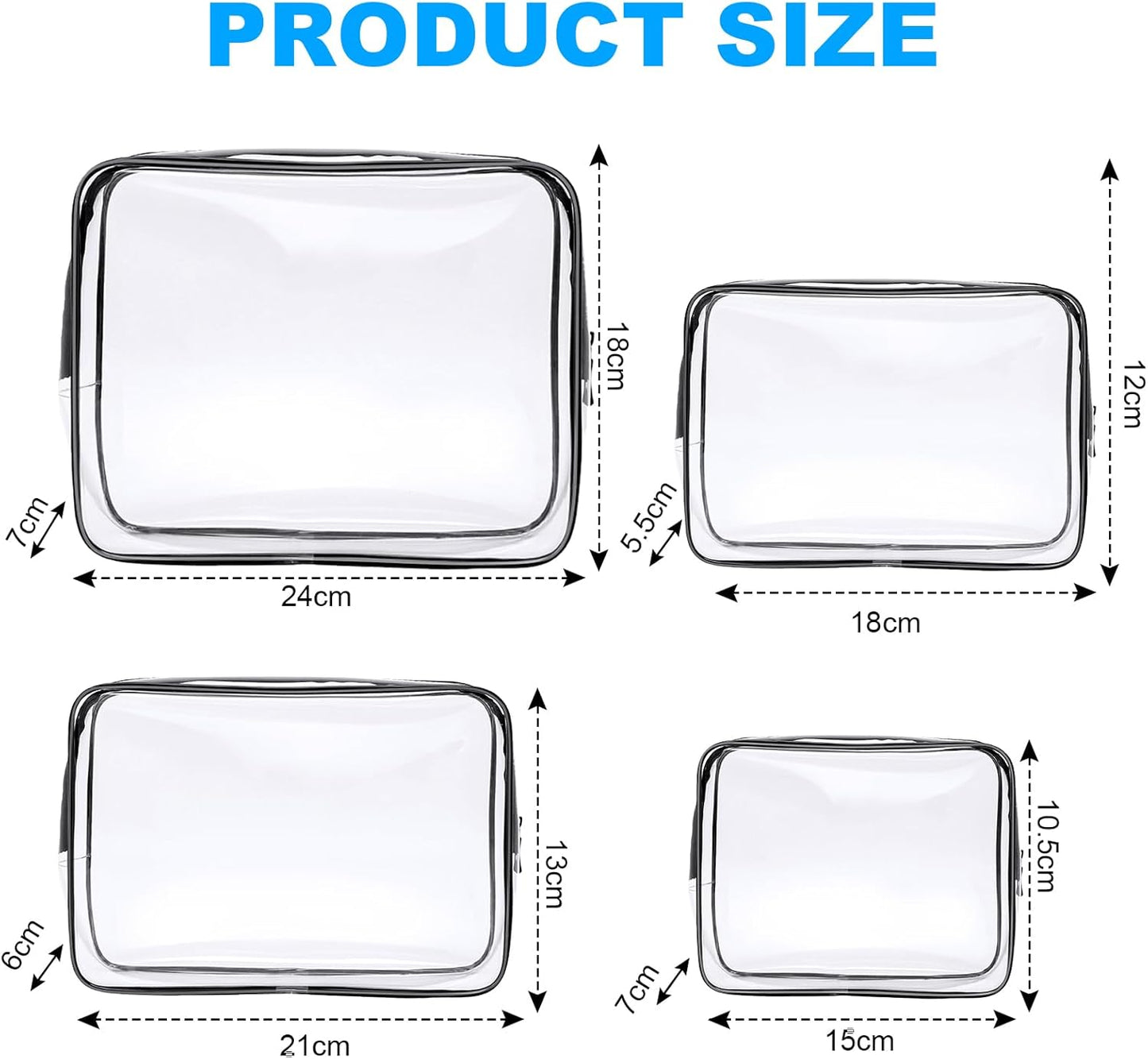 Transparent Beauty Case, Transparent Toiletry Bags, Waterproof Travel Bags, Transparent Cosmetic Bag, Transparent Cosmetic, Travel Beauty Case, #2 Black 4pcs, s+m+l+xl
