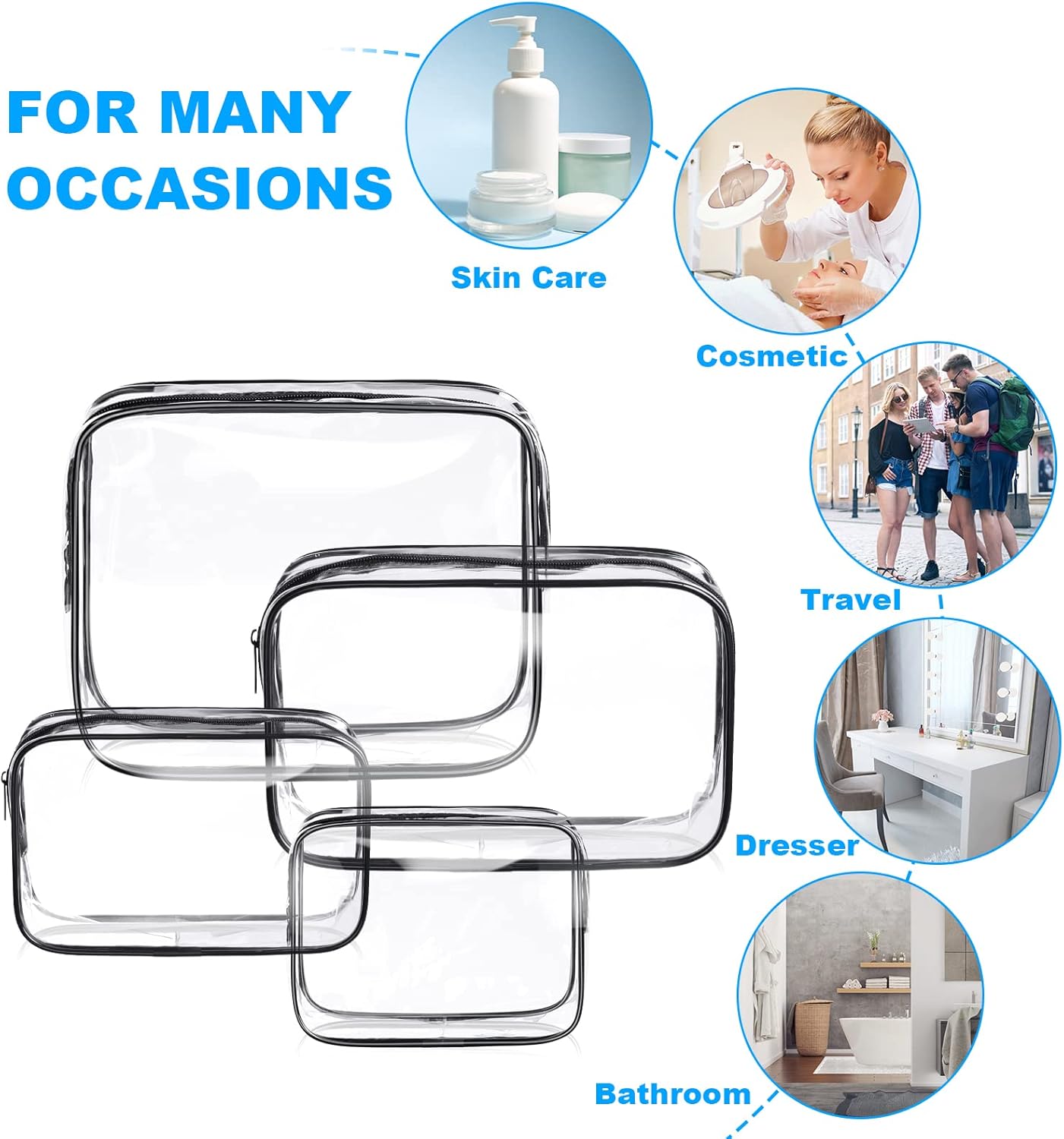 Transparent Beauty Case, Transparent Toiletry Bags, Waterproof Travel Bags, Transparent Cosmetic Bag, Transparent Cosmetic, Travel Beauty Case, #2 Black 4pcs, s+m+l+xl