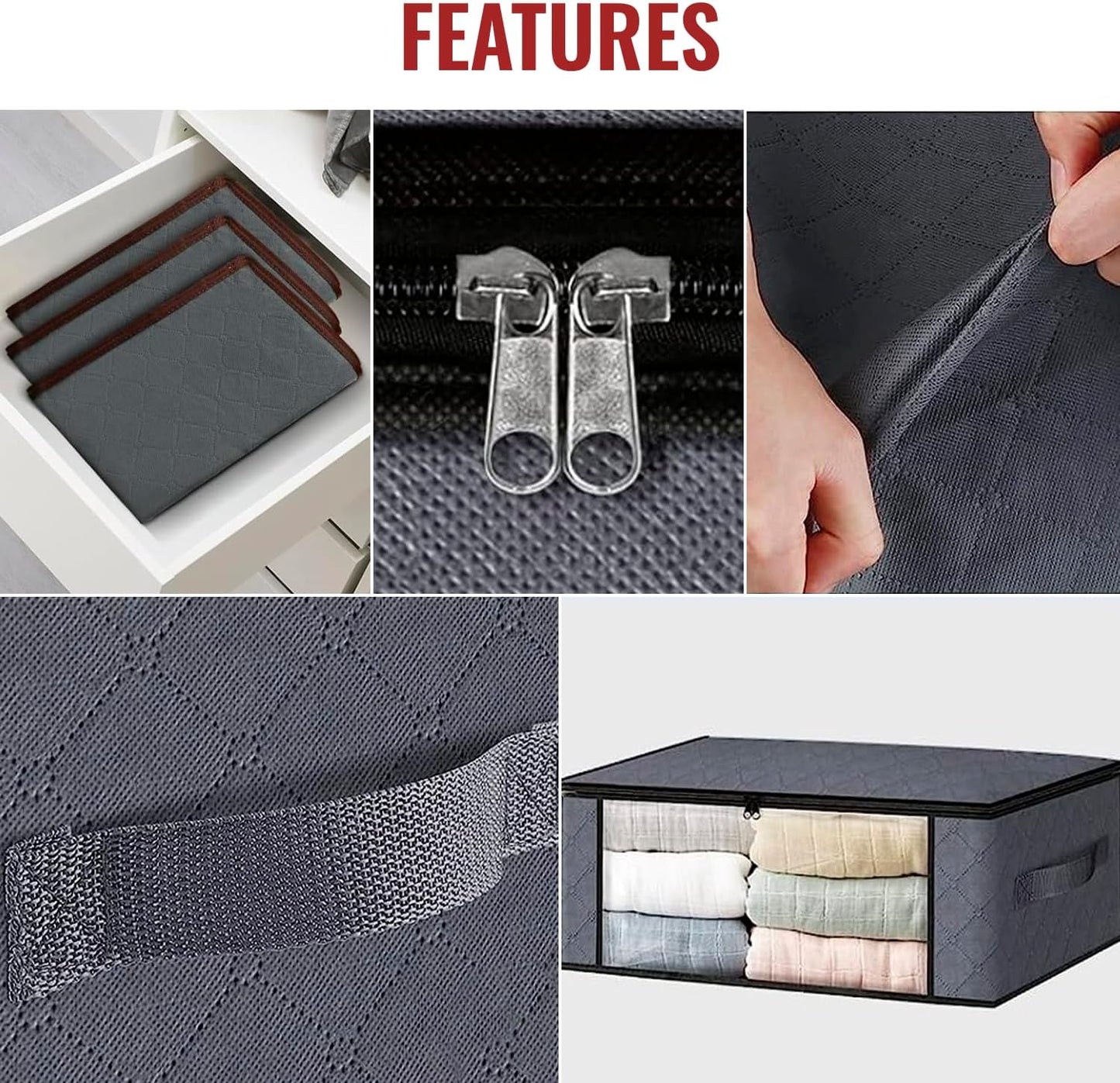 Wardrobe Boxes, (3 Units), Underbed Storage Boxes, Space Saving, Fabric, Foldable, Seasonal Change Clothes Boxes (Dark Grey, Pack of 3)