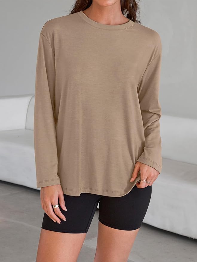 Womens Oversized Long Sleeve T Shirts 2025 Basic Crewneck Tee Fall Tops Casual Workout Y2K Clothes