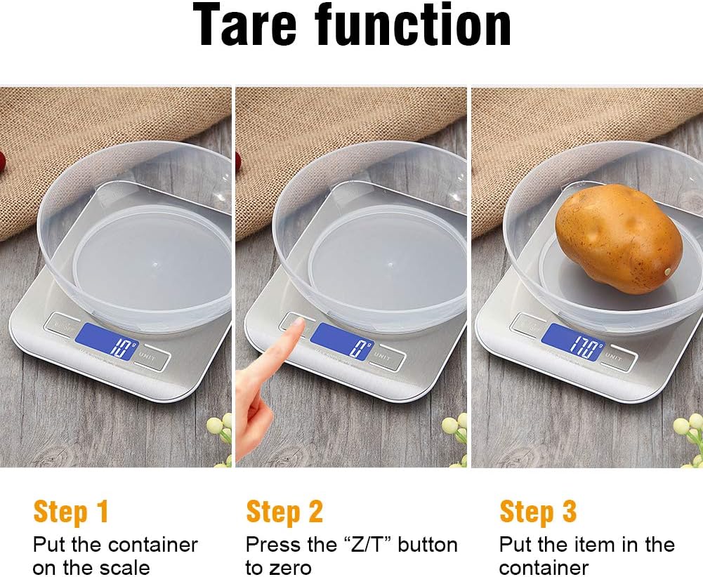 Smart Digital Kitchen Scale with Tare Function, 5 kg/11 lbs Professional High Precision Electronic Scale for Home and Kitchen (Batteries Included)