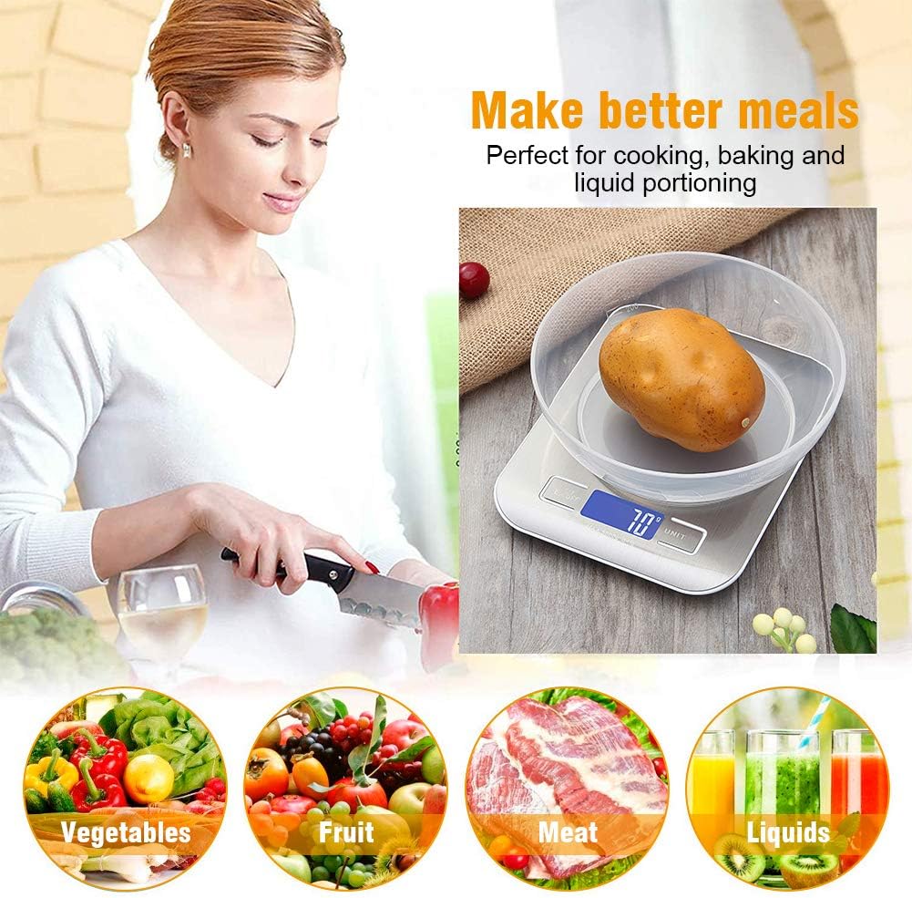 Smart Digital Kitchen Scale with Tare Function, 5 kg/11 lbs Professional High Precision Electronic Scale for Home and Kitchen (Batteries Included)
