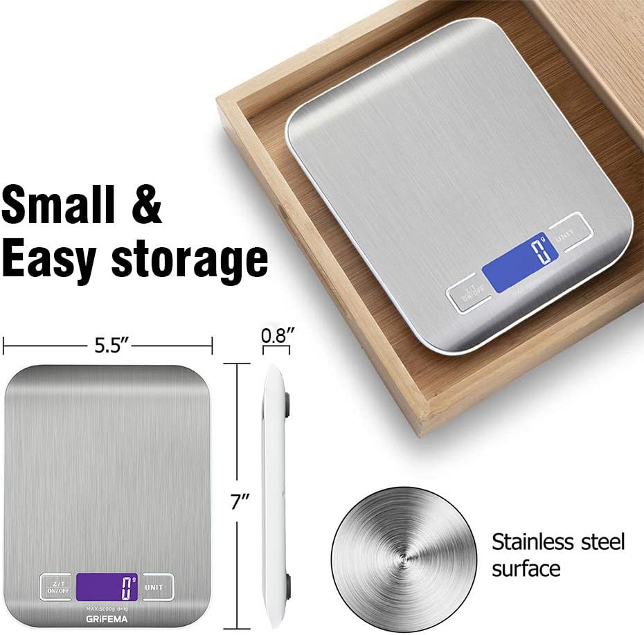 Smart Digital Kitchen Scale with Tare Function, 5 kg/11 lbs Professional High Precision Electronic Scale for Home and Kitchen (Batteries Included)