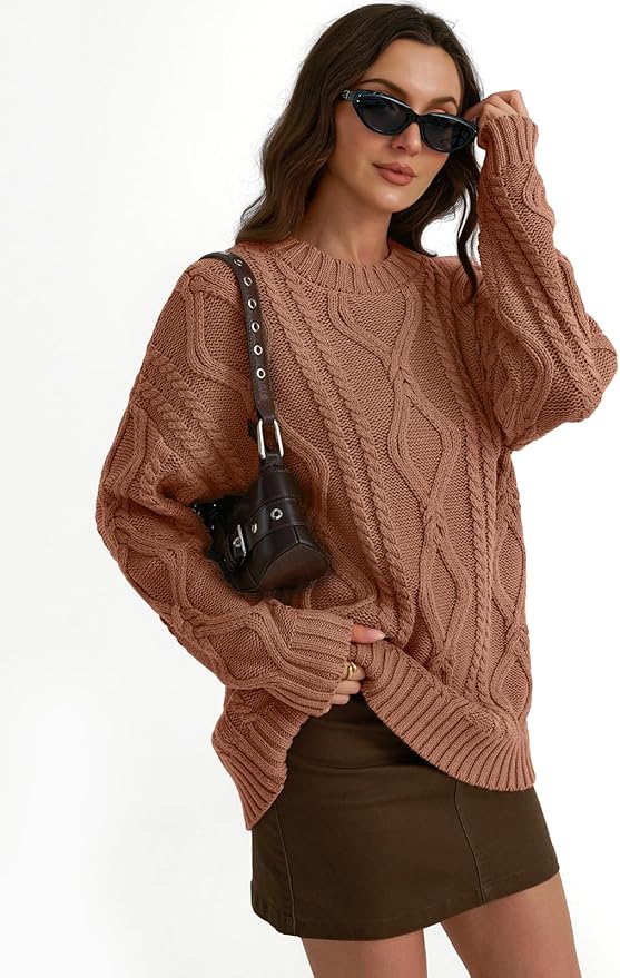 Women's Oversized Cable Knit Crewneck Sweaters