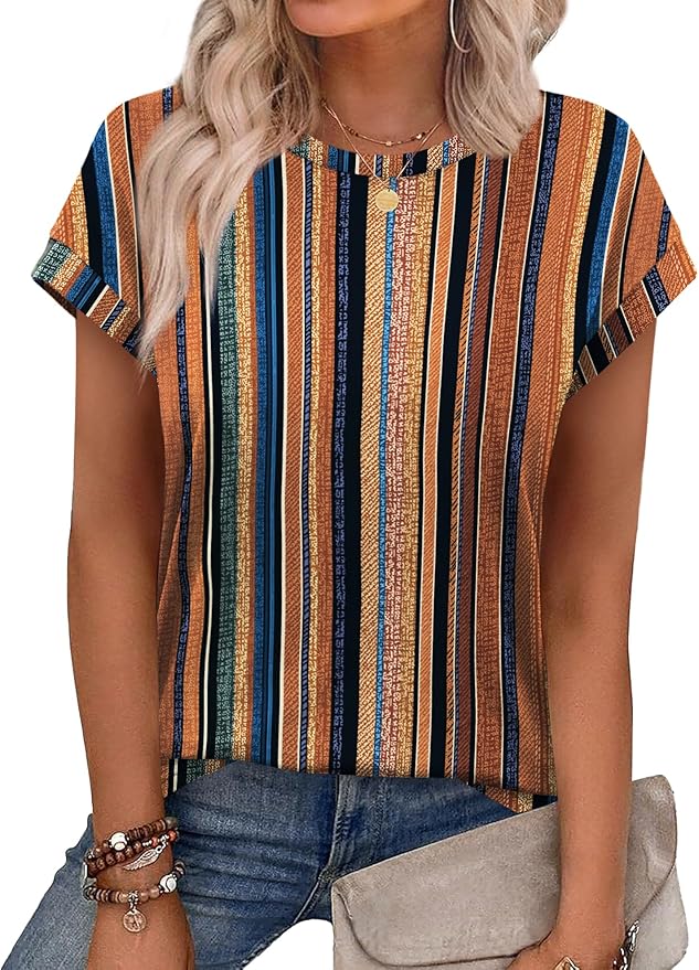 Womens Summer Tops Short Sleeve Shirts Crew Neck Cute Trendy Tunic Blouses (S-3XL)