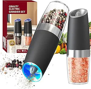 Gravity Electric Salt and Pepper Grinder Set Automatic Salt and Pepper Grinder Set with LED Light, Battery Operated, Adjustable Coarseness, Large Capacity, for Home Kitchen BBQ
