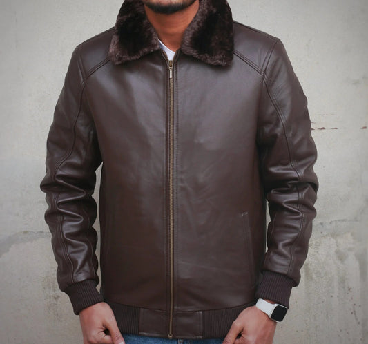 Leather Jacket with Fur Collar