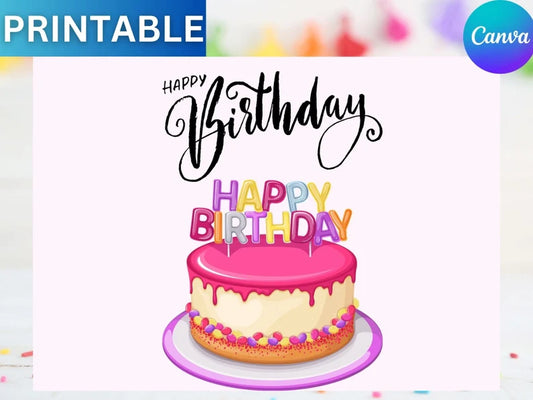 Printable Birthday Card\ Happy Birthday Card Printable\ Digital Birthday Card\ Birthday Card with Flowers\ Birthday Card Instant Download