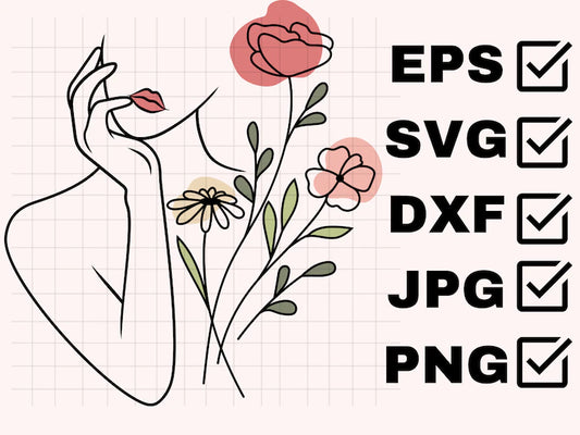 Floral Woman Svg Design\ Floral Body Svg\ Woman Line Drawing Svg\ Floral Shirt Svg\ Flower Woman Svg Png Dxf Eps Files Digital Download