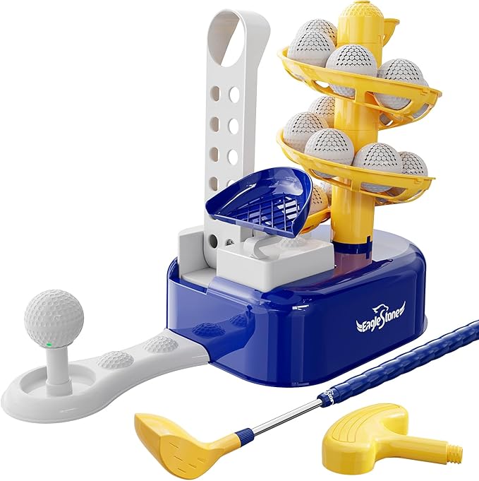 Toddler Golf Set with Foot Pedal Launcher, Kids Golf Toy for Ages 3-8, Includes Adjustable Golf Club, 15 Balls & Golf Cart, Indoor&Outdoor Sports Gift for Boys and Girls