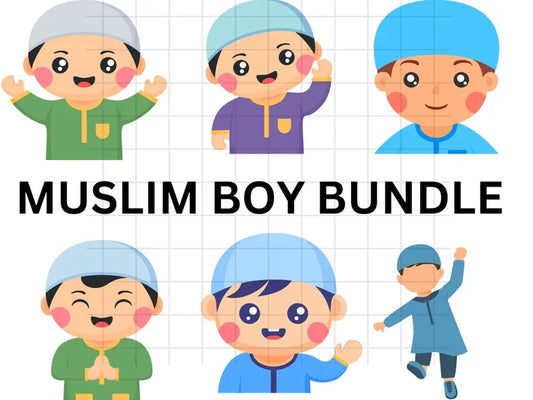 Muslim boys clipart\ Islam graphics\ Quran reading kids with Taqiyah and Misbaha\ Tasbih clip art