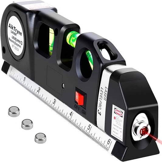 Laser Level Line Tool, Multipurpose Laser Level Kit Standard Cross Line Laser leveler Beam Tool with Metric Rulers 8ft/2.5M for Picture Hanging cabinets Tile Walls