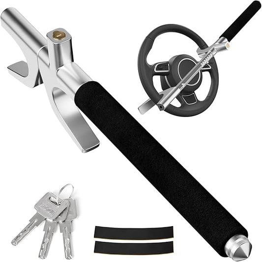 Steering Wheel Lock Universal Security Car Locks with Safety Hammer Heavy Duty Carro Wheel Locks Retractable Anti-Theft Prevention Device for Truck|SUV|Van Accessories, Black